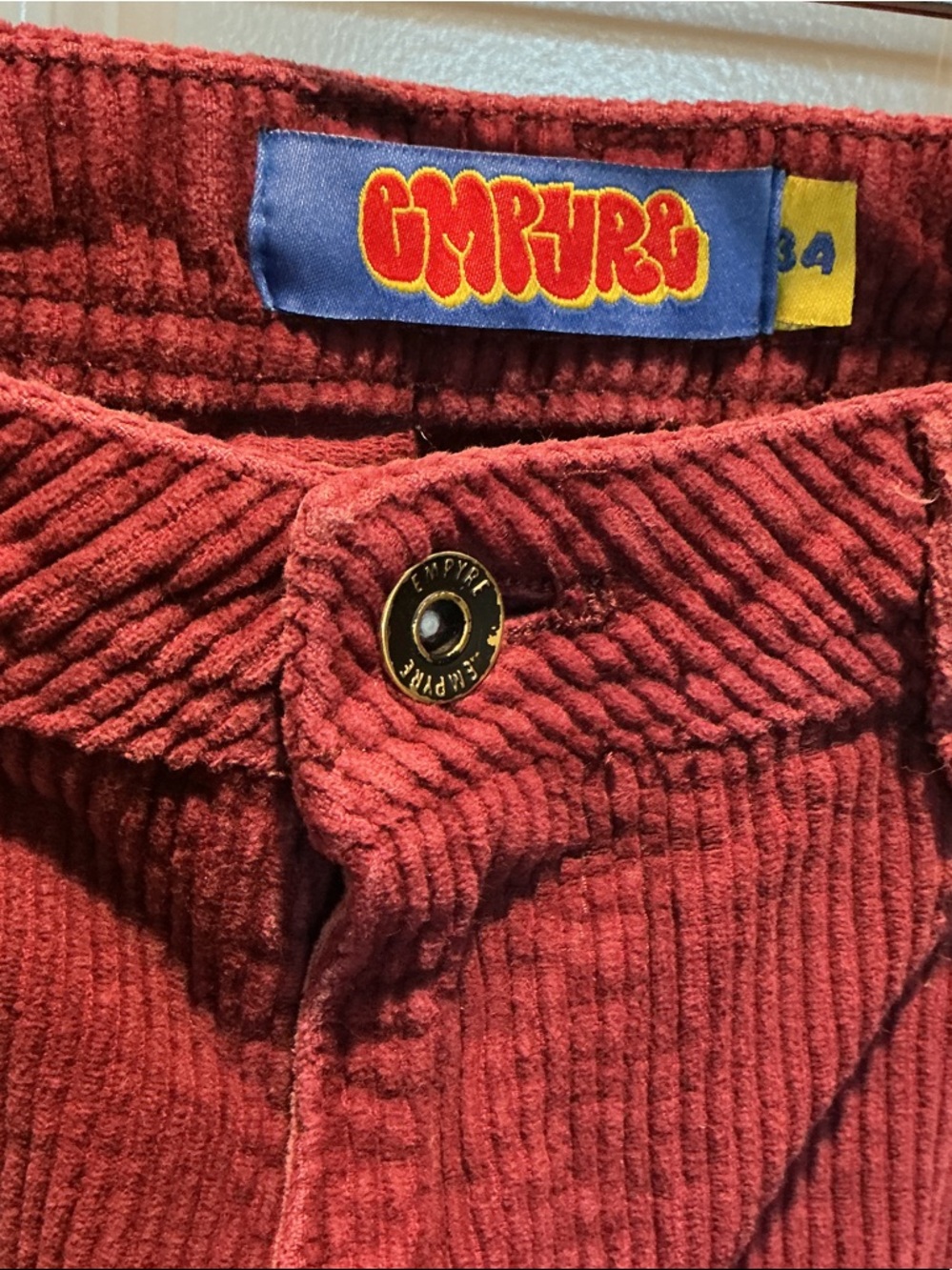 Empyre Men's Corduroy Pants in Burgundy Red - Picture 2 of 3